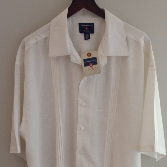 'SADDLEBRED' White Short sleeve Shirt Size XLT Linen blend NWT - Picture 1 of 14